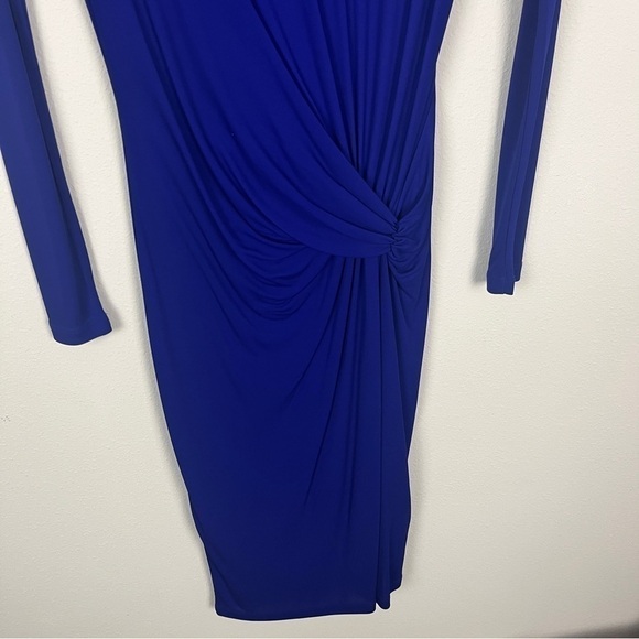 Reiss Freya Twist Drape Long-Sleeved Viscose Bodycon Dress - Picture 7 of 7